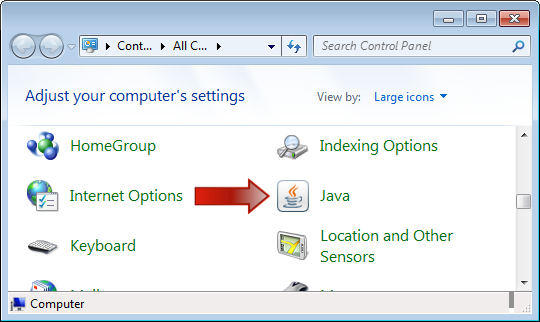 Java Settings Vista Control Panel
