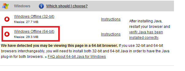 required 64 bit java 1.7.0